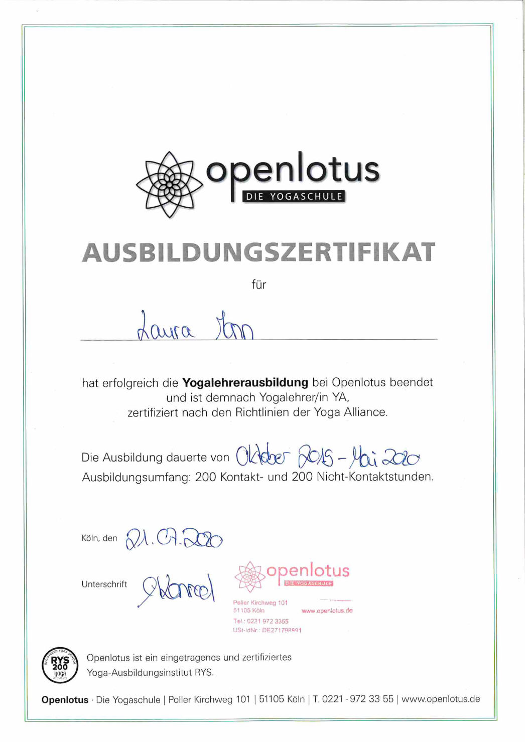 Laura Monn Openlotus Zertifikat